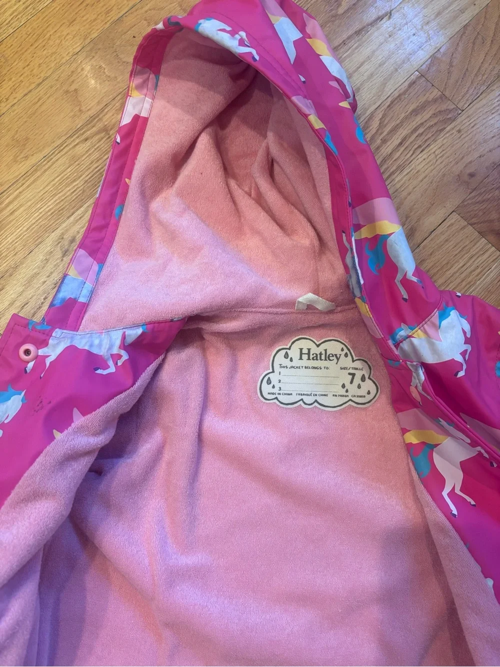 Hatley Girls' Pink Unicorn Hooded Raincoat - Sz 7Y